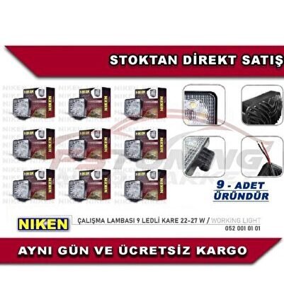 Çalışma Led Lambası Off Road Gündüz Farı Sis Kare 27w 9 Led 9adet