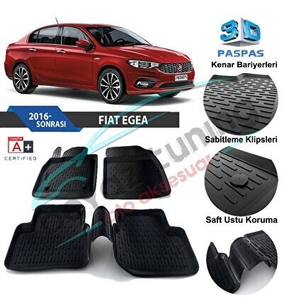 Fiat Egea Havuzlu 3d Paspas Siyah 2016 Sonrası