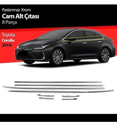 Toyota corolla cam kenar alt çıtası kromu 8 parça 2019+