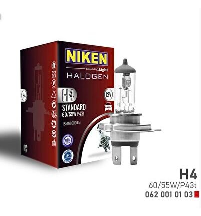 Nıken H4 Uzun-kısa (1 Adet ) 60w/55w Halojen Ampul P43t