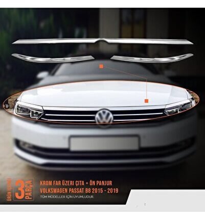 Volkswagen Passat B8 Far Üzeri Çita Krom Nikelajı 2015 Sonrası