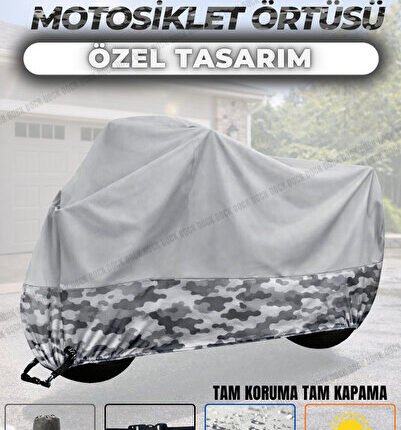 ALT KAMUFLAJ DESENLİ YAMAHA NIKEN GT KİLİT UYUMLU GRİ MOTOSİKLET BRANDASI
