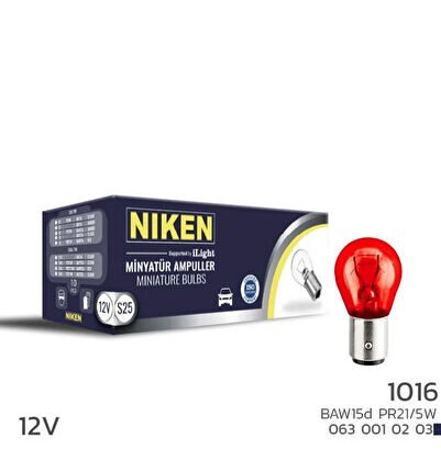 12V 1016 Ampul YT (PR21/5W) Kırmızı BAW15D (10'lu)