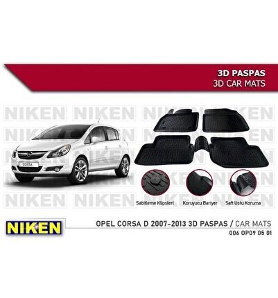 Opel Corsa D Havuzlu 3D Paspas Niken Siyah 2007-2013 Arası