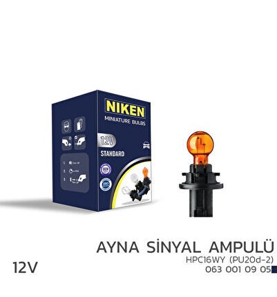 Nıken 12V HPC16WY Ayna Sinyal Ampul AMP (PU20d-2) AMBER