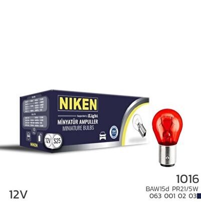 Niken 12V 1016 Ampul YT (PR21/5W) Kırmızı BAW15D 10 LU