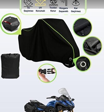 Siyah Neon Fitilli Kilit Ve Arka Çanta Uyumlu Yamaha Niken GT Uyumlu Motosiklet Brandası
