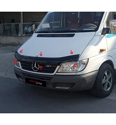Mercedes Sprinter 2000 - 2006 Ön Kaput Koruyucu Rüzgarlığı Piano Black 3.2 Mm Kalın Plastik