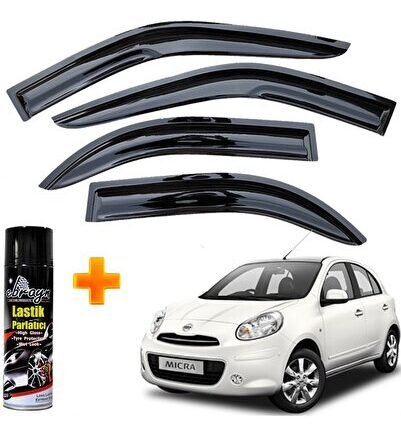 Nissan Micra Mügen Cam Rüzgarlığı 2011 - 2019 Arası 4 Lü Takım +500ml Lastik Parlatıcı