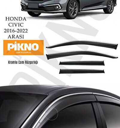 Honda Civic FC5 2016-2022 Arası Kromlu Cam Rüzgarlığı 4'lü Set A+ Plus