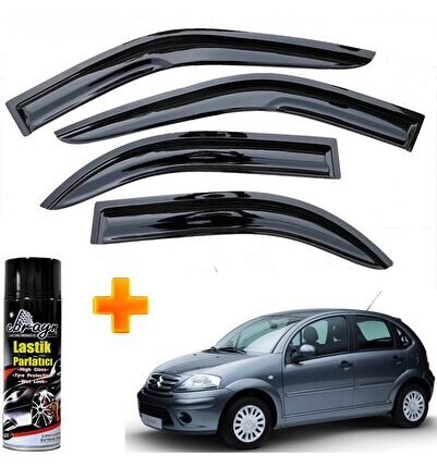 Citröen C3 Mügen Cam Rüzgarlığı 2003-2010 Arası 4 Lü Takım +500ml Lastik Parlatıcı