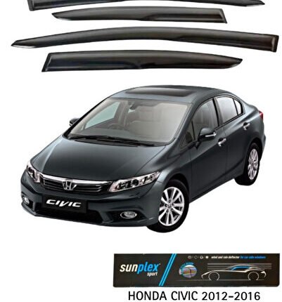 Honda Civic 2012-2016 Uyumlu Sport Cam Rüzgarlığı Takım 4'lü Takım Rüzgar Kesici, Yağmur Önleyici