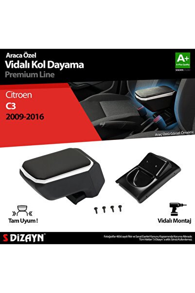 1_org_zoom-7212.jpg S-Dizayn Citroen C3 Kol Dayama Kolçak ABS Vidalı Gri 2009-2016 A+Kalite KLC-VD-GR-5511 - Görsel 1