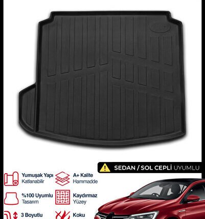 S-Dizayn Renault Megane 4 Sedan 3D Pro Bagaj Havuzu Sol Kulaklı 2016 Üzeri A+ Kalite 3BH-SDZ025-SO