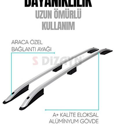 S-Dizayn Opel Vivaro 3 Kısa Şase Aluminyum Gri Tavan Çıtası 2014-2019 A+ Kalite OP-VIB-KS-STV-GR