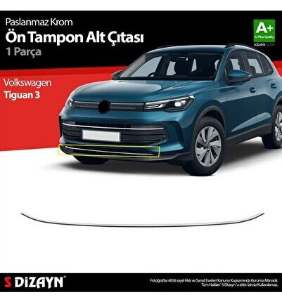 S-Dizayn VW Tiguan 3 Krom Ön Tampon Alt Çıtası 2024 Üzeri A+ Kalite