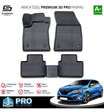 S-Dizayn Renault Megane 4 3D Pro Havuzlu Paspas 2016-2021 A+ Kalite