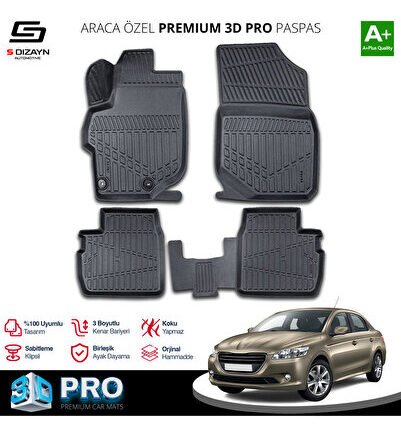 S-Dizayn Peugeot 301 3D Pro Havuzlu Paspas 2013 Üzeri A+ Kalite