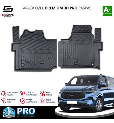 S-Dizayn Ford Tourneo Custom 3D Pro Havuzlu Paspas 2024 Üzeri A+ Kalite