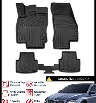 S-Dizayn Skoda SuperB 3D Pro Havuzlu Paspas 2015-2023 A+ Kalite 3DS-SDZ068