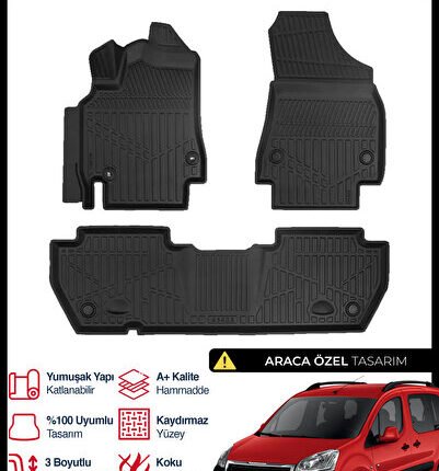 S-Dizayn Peugeot Partner Tepee 3D Pro Havuzlu Paspas 2008-2018 Üzeri A+ Kalite 3DS-SDZ299