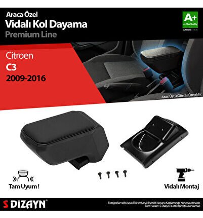 S-Dizayn Citroen C3 Kol Dayama Kolçak ABS Vidalı Siyah 2009-2016 A+Kalite KLC-VD-SY-5511