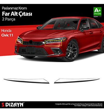 S-Dizayn Honda Civic Krom Far Alt Çıtası 2 Prç. 2021 Üzeri A+ Kalite 6215088