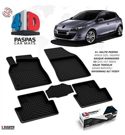 S-Dizayn Renault Megane 3 4D Havuzlu Paspas 2010-2016 A+Kalite