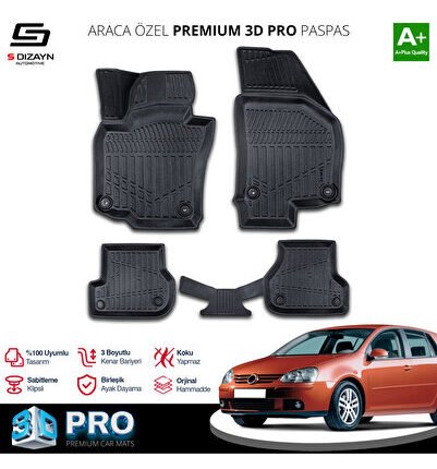 S-Dizayn VW Golf 5 3D Pro Havuzlu Paspas 2004-2008 A+ Kalite