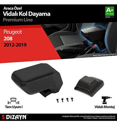 S-Dizayn Peugeot 208 ABS Vidalı Kol Dayama Kolçak Siyah 2012-2019 A+Kalite KLC-VD-SY-6920