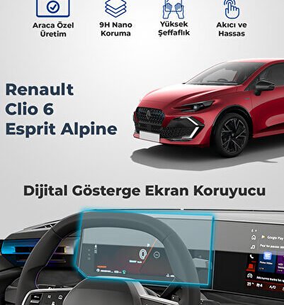 S-Dizayn Renault Clio 6 Esprit Alpine 9H Nano Dijital Gösterge Ekran Koruyucu (PARLAK) 2026 Üzeri A+