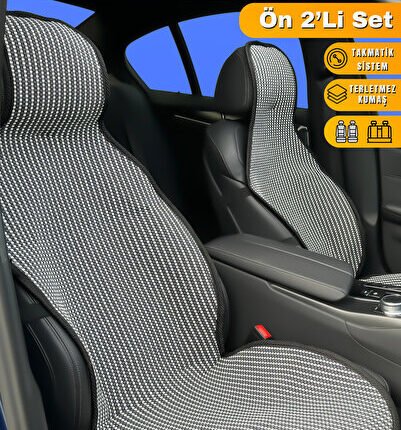 S-Dizayn Oto Koltuk Koruyucu Kılıf Çizgili Füme Beyaz Universal 2 Parça Ön A+ Kalite TOK-CFB-2