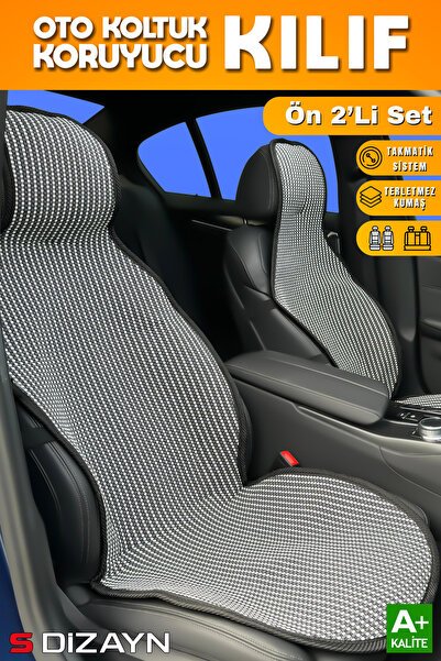 1_org_zoom-8937.jpg S-Dizayn Oto Koltuk Koruyucu Kılıf Çizgili Füme Beyaz Universal 2 Parça Ön A+ Kalite TOK-CFB-2 - Görsel 1