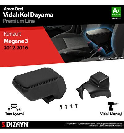 S-Dizayn Renault Megane 3 ABS Vidalı Kol Dayama Kolçak Siyah 2012-2016 A+Kalite KLC-VD-SY-7013