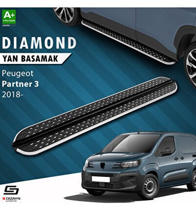 S-Dizayn Peugeot Partner 3 Diamond Krom Yan Basamak 203 Cm 2018 Üzeri A+ Kalite