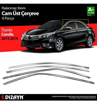 S-Dizayn Toyota Corolla Krom Cam Üst Çıtası 4 Prç. 2013-2018