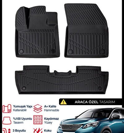 S-Dizayn Peugeot 5008 3D Pro Havuzlu Paspas 2017-2024 A+ Kalite 3DS-SDZ241