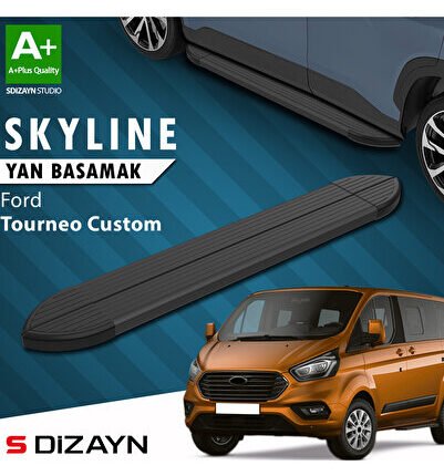 Ford Tourneo Custom Kısa Şase Skyline Siyah Yan Basamak 203 Cm 2012-2023 A+ Kalite FO-TC1-KS-YBS-SKY