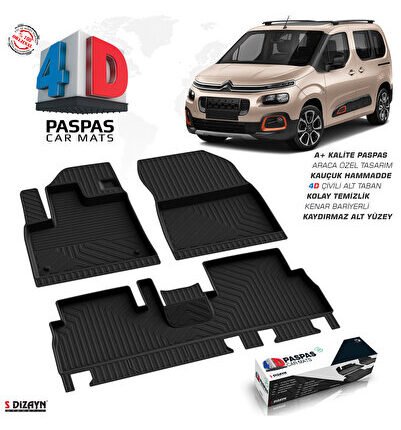 S-Dizayn Citroen Berlingo 4D Havuzlu Paspas 2019 Üzeri A+Kalite 4DS-96228