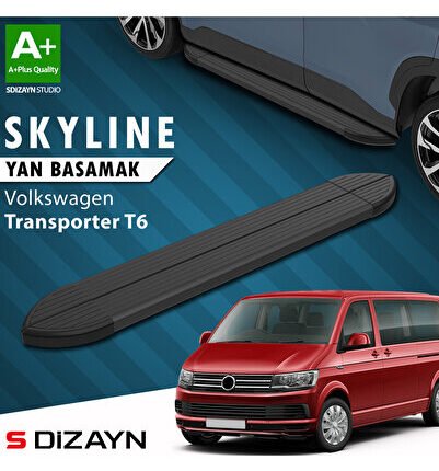 VW Transporter T6 Kısa Şase Skyline Siyah Yan Basamak 213 Cm 2015-2019 A+ Kalite VW-TT6-KS-YBS-SKY-S