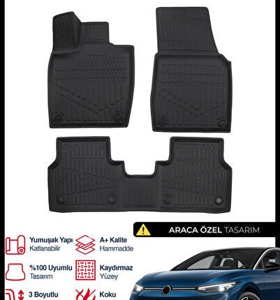 S-Dizayn VW ID7 3D Pro Havuzlu Paspas 2025 Üzeri A+ Kalite 3DS-SDZ286