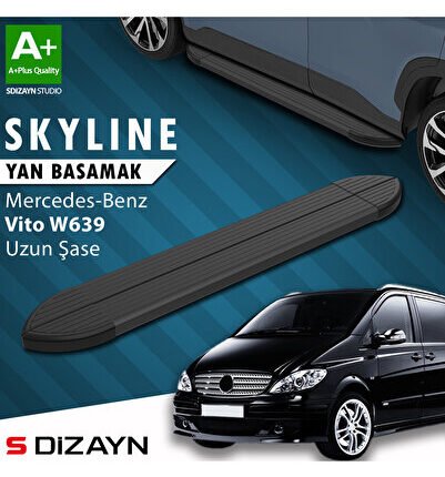 Mercedes Vito W639 Uzun Şase Skyline Siyah Yan Basamak 253 Cm 2004-2014 A+ Kalite MR-W39-US-YBS-SKY-
