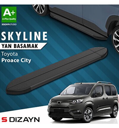 Toyota Proace City Kısa Şase Skyline Siyah Yan Basamak 203 Cm 2018 Üzeri A+ Kalite TO-PC1-KS-YBS-SKY
