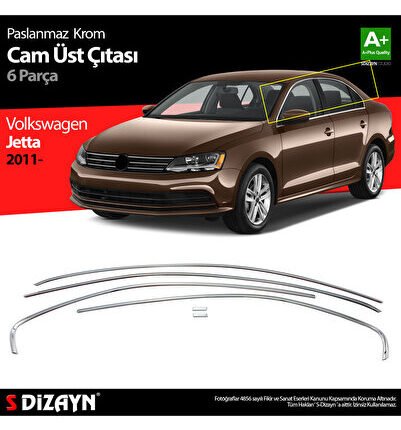 S-Dizayn VW Jetta Krom Cam Üst Çıtası 6 Prç. 2011-2019