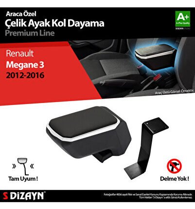 S-Dizayn Renault Megane 3 Kol Dayama Kolçak Çelik Ayaklı ABS Gri 2012-2016 A+Kalite KLC-CA-GR-7013-K