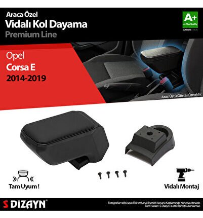 S-dizayn Opel Corsa E Abs Vidalı Kol Dayama Kolçak Siyah 2014-2019 A Kalite Klc-vd-sy-6828