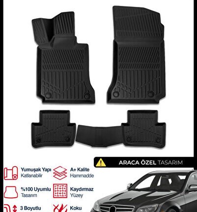 S-Dizayn Mercedes C Serisi W204 3D Pro Havuzlu Paspas 2007-2014 A+ Kalite 3DS-SDZ175