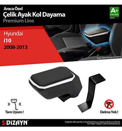 S-Dizayn Hyundai İ10 Kol Dayama Kolçak Çelik Ayaklı ABS Gri 2008-2013 A+Kalite KLC-CA-GR-5808-K11