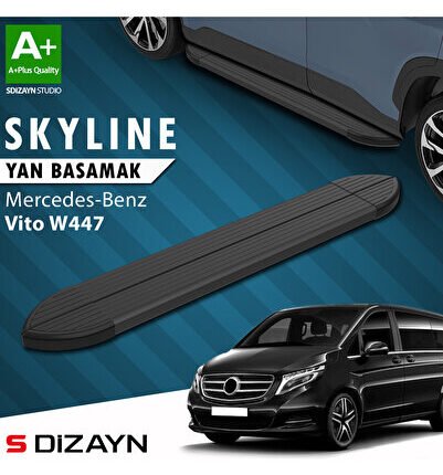 Mercedes Vito W447 Kısa Şase Skyline Siyah Yan Basamak 233 Cm 2014 Üzeri A+ Kalite MR-447-KS-YBS-SKY