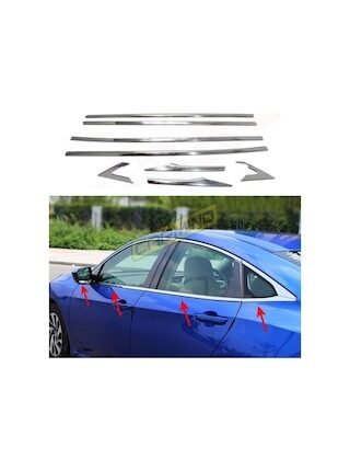 Honda Civic Fc5 Krom Cam Çerçevesi Set 2016 Sonrası 8 Parça